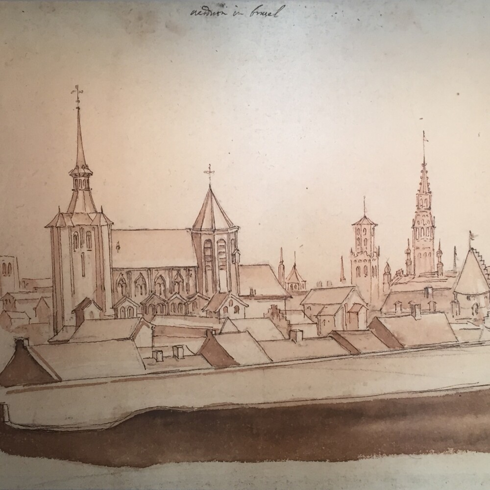 Cantagallina, R. (1612-1613) "View on the lower city and the Onze-Lieve-Vrouw-ter-Kapellekerk  from the gardens of Hof van Bournonville" KMSKB, Brussels (image)