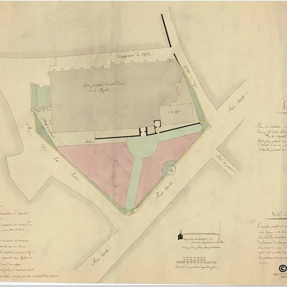 City of Brussels. (1820-1821) "Project for the development of the area surrounding the church and its cemetery, Travaux publics et urbanisme (PP 60)" Archives de la Ville de Bruxelles (image)