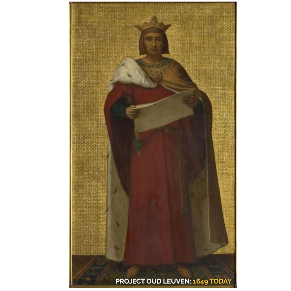 Gallait, Louis. (1872-1878) "Duke John II of Brabant, as depicted by Louis Gaillat for the hemicycle of the Belgian Senate, holding the Charter of Kortenberg." Brussels: Senate (image)
©Harold Tor - Project Oud Leuven